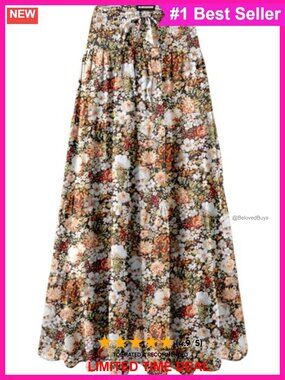 Ruffle Maxi Skirt High Waist Pleated A-Line Long Skirt Boho Summer